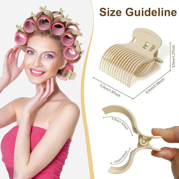 Hot Roller Clips -10PCS Hair Roller Clips - Hair Curler Claw Clip - Replacement Roller Clip for Women Girls Hair Section Styling - Beige