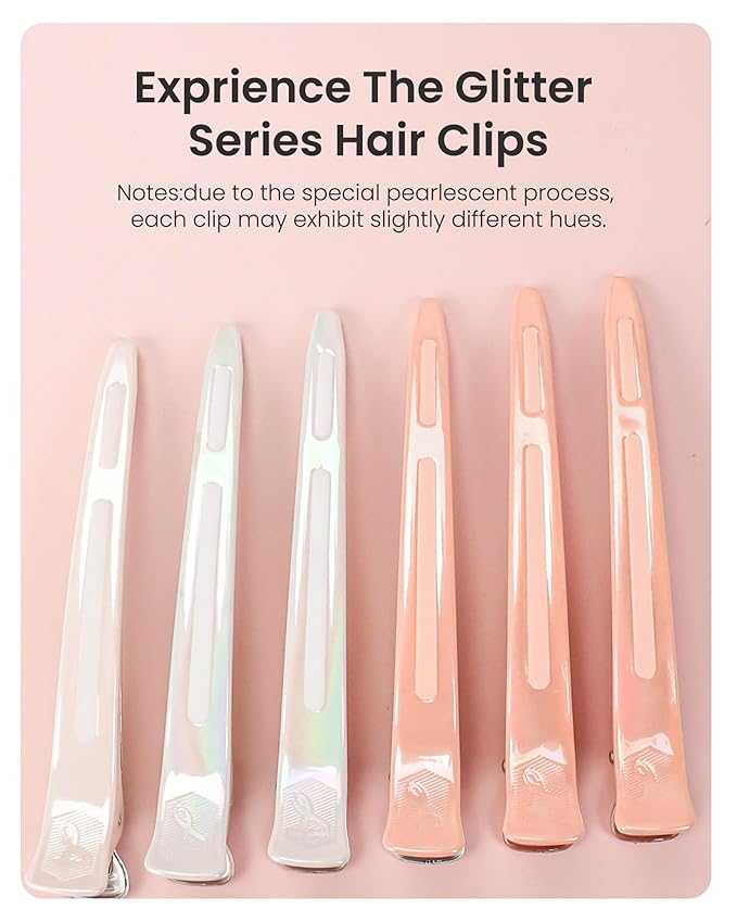 AIMIKE Extended Sectioning Hair Clips w/Built-in Silicone Band, 4.8" No-Crease Non-Slip Hair Styling Clips for Thick, Curly Hair – Blow Drying,Hair Rollers, Rust-Free –6 Pack, OpalShell Duckbill Clips
