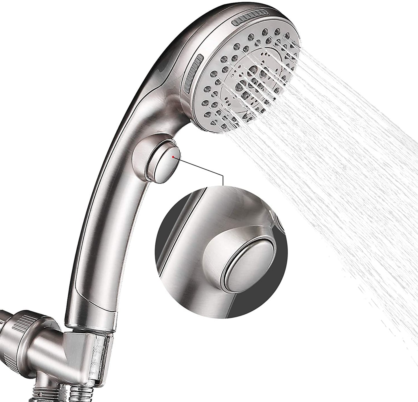 Shower Head, High Pressure 6 Setting Shower Head Hand-Held with ON/OFF Switch and Spa Spray Mode - Shower Heads with Handheld Spray High Pressure - Brushed Nickel