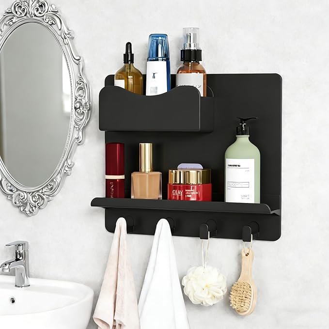Floating Shelves for Bedside Shelf Accessories Organizer, Wall Mount Self Stick On, Cute Room Decor Aesthetic, Girls Room Decor, Cool Stuff for Bedroom Storage and Organization Black