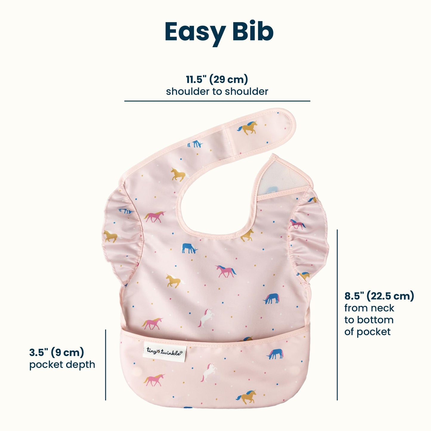 Tiny Twinkle Mess-Proof Baby Bibs for Eating | Waterproof, Wipeable Toddler Bibs with Catch-All Pocket | Feeding Bibs for Girls & Boys(3 Pack,Unicorn)