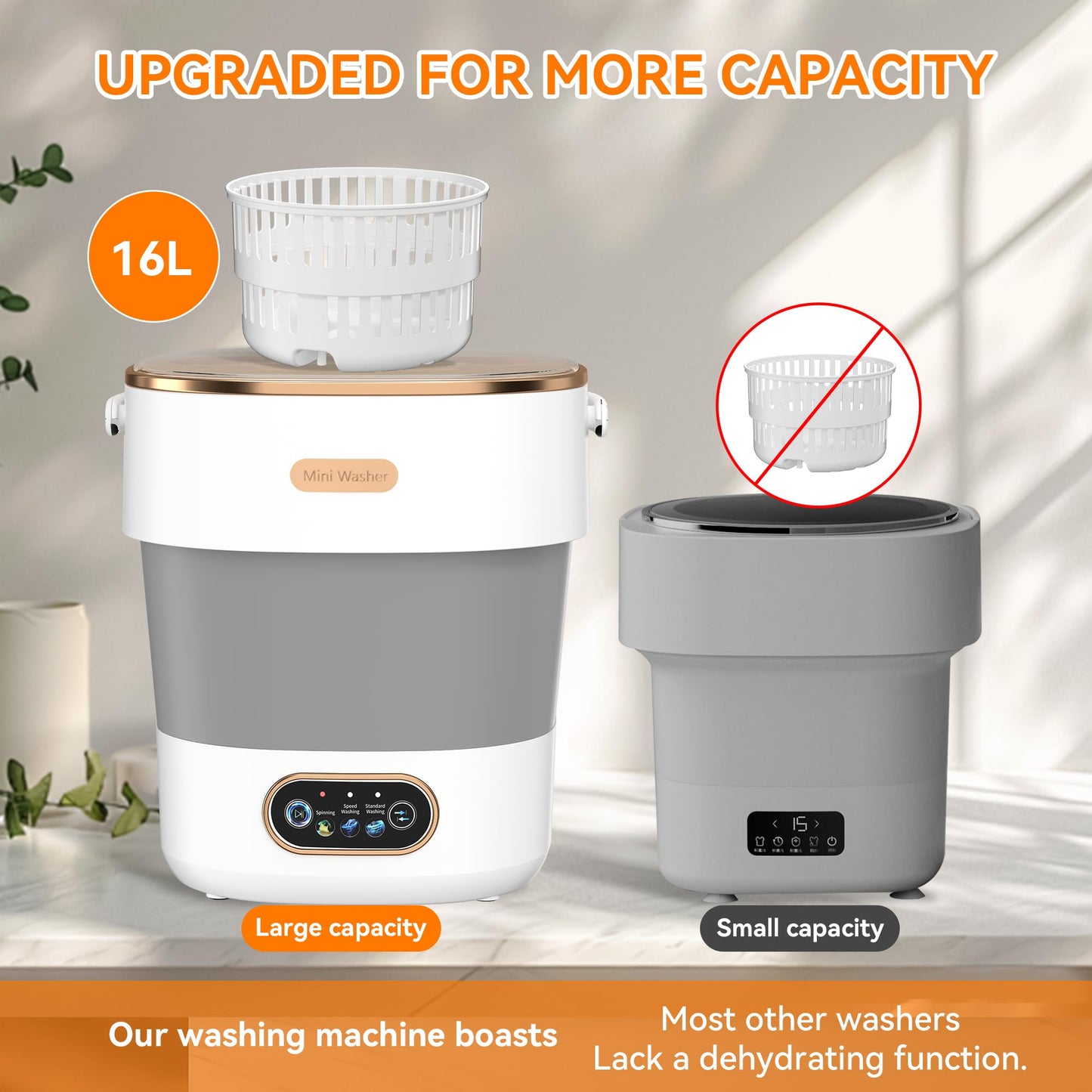 Portable Washing Machine, Folding 20L Mini Washer and Spin-Dryer, 3 Cleaning Modes & Deep Cleaning Small Compact Laundry Machine of Small Clothes for Apartments, Dormitories,Home, RV, Travel, White
