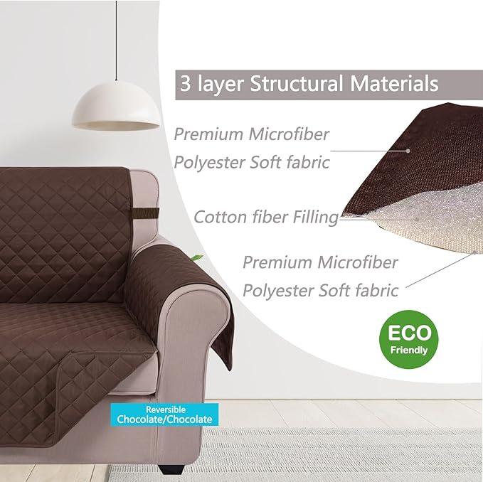 U-NICE HOME Reversible Sofa Cover Couch Cover for Dogs with Elastic Straps Water Resistant Furniture Protector for Pets Couch Cover for 3 Cushion Couch (Sofa, Chocolate/Chocolate)