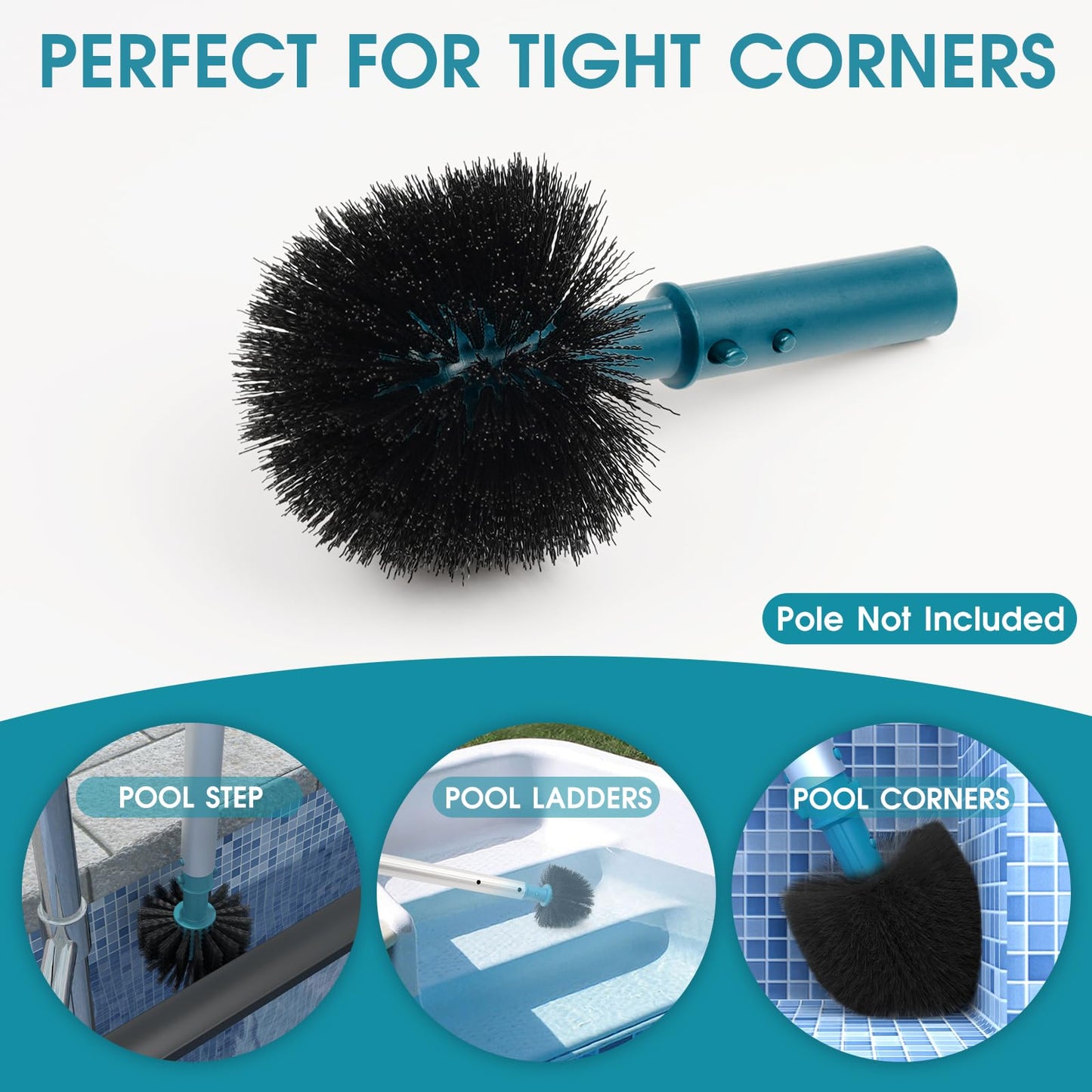 Poolvio 20" 2 in 1 Pool Brush Head for Swimming Pool, Heavy Duty Scrub Brush with EZ Clip & Wavy Nylon Bristles for Cleaning Pool Walls, Floors, Steps (Pole not Included)