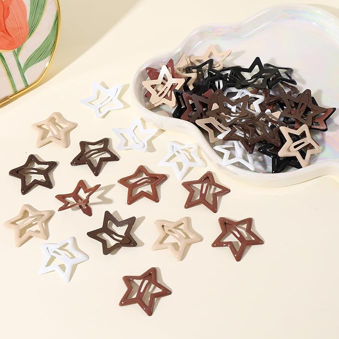 50pcs Cute Metal Star Hair Clips - Non-Slip Star Barrettes for Women, Neutral Color