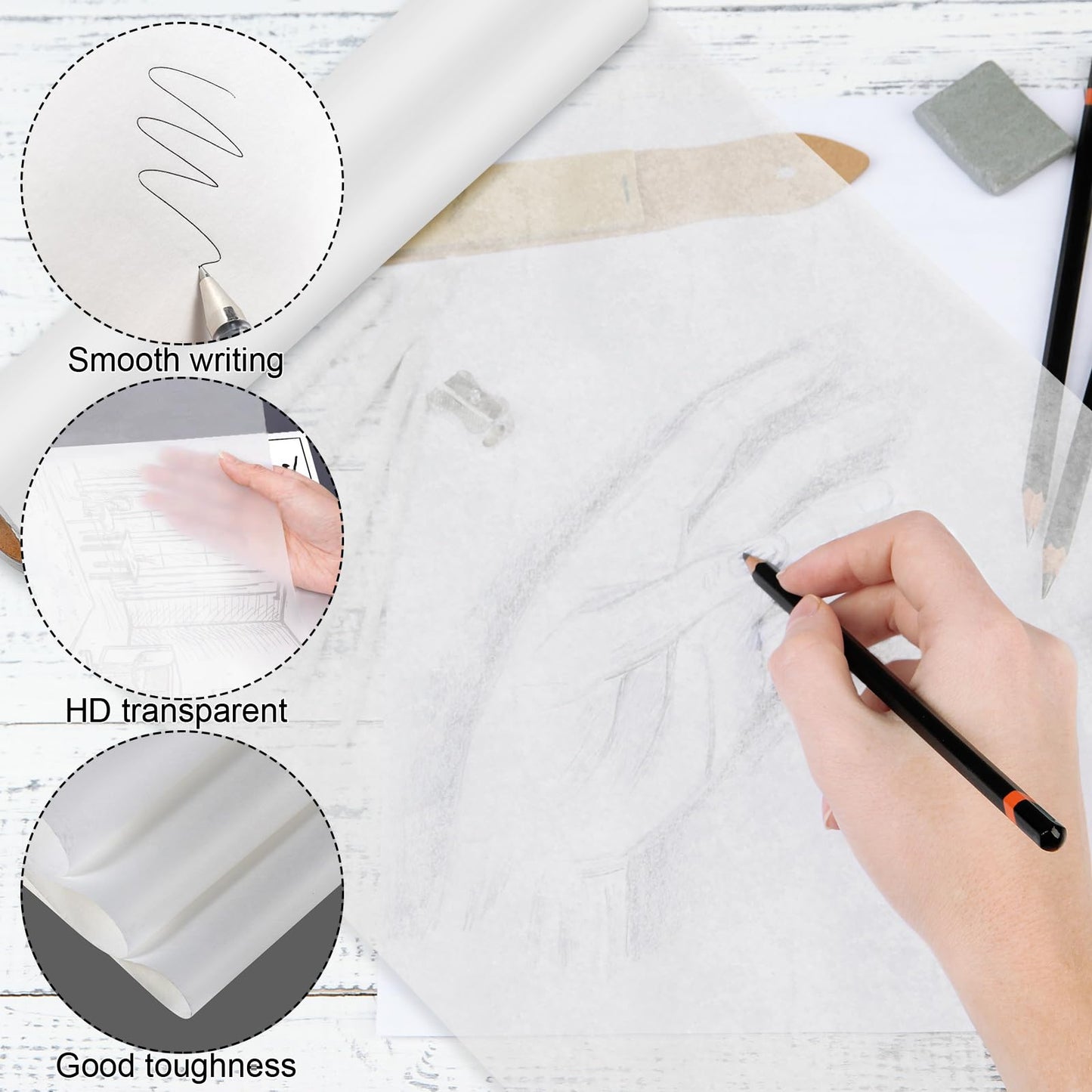 Tracing Paper Roll 24 Inch x 30 Yards White Pattern Paper Translucent Trace Paper for Sewing Drawing Sketching