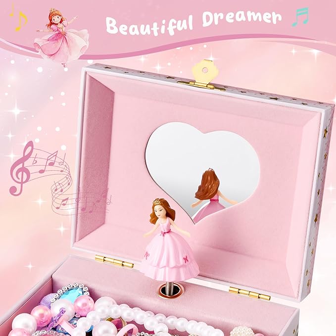 ProCase Princess Jewelry Box for Girls, Kids Musical Jewelry Boxes with Spinning Princess Doll, Birthday Gifts for Little Girls Children Toddler Ages 3 4 5 6 7 8 -Princess (Box with Jewelry)