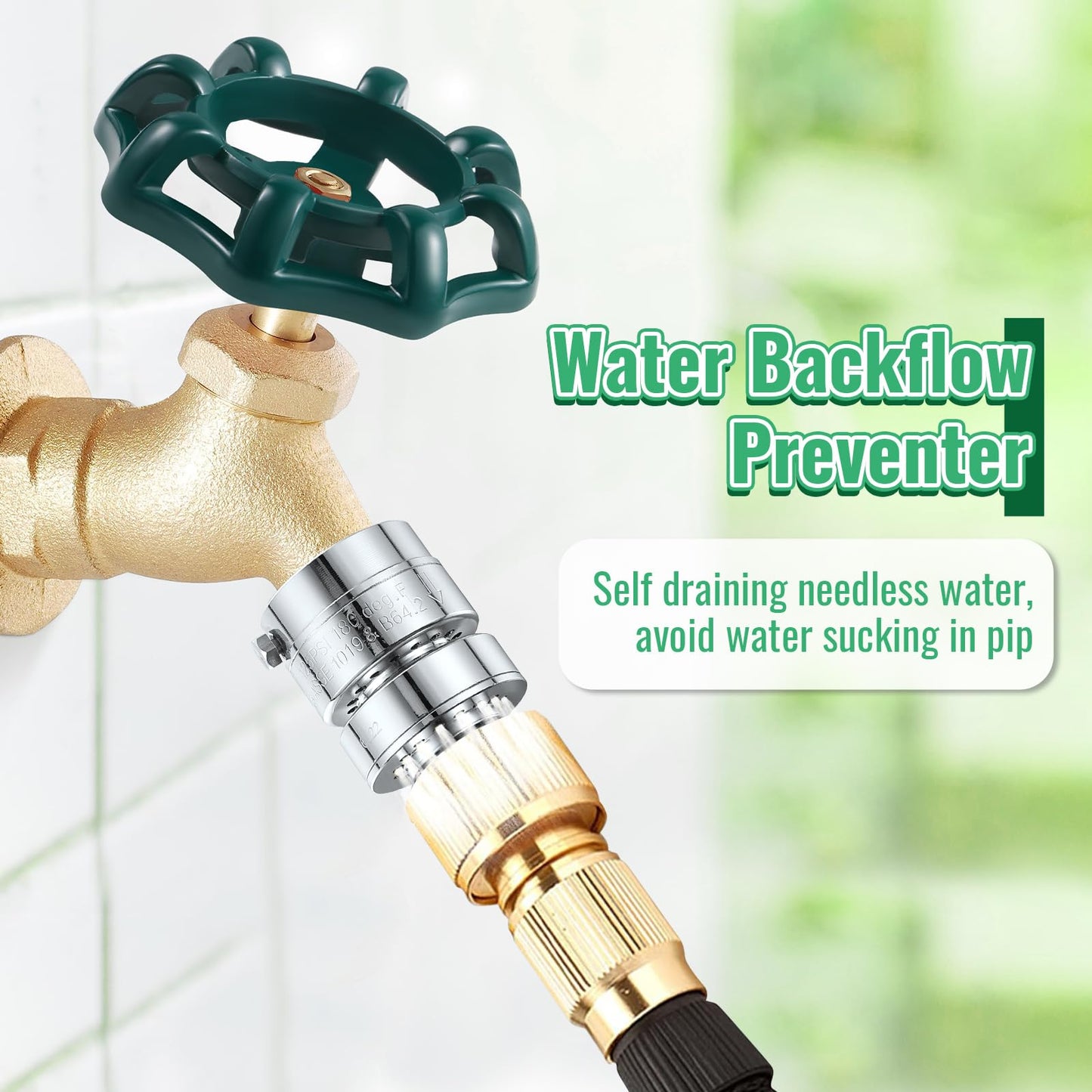 Dreyoo 1 Pack Self Draining Vacuum Breaker, Compatible with PK1390 Thread Vacuum Breaker, 1-1/16 Female to 3/4 GHT Male Hose Backflow Preventer with Sealing Tape and Rubber Gasket