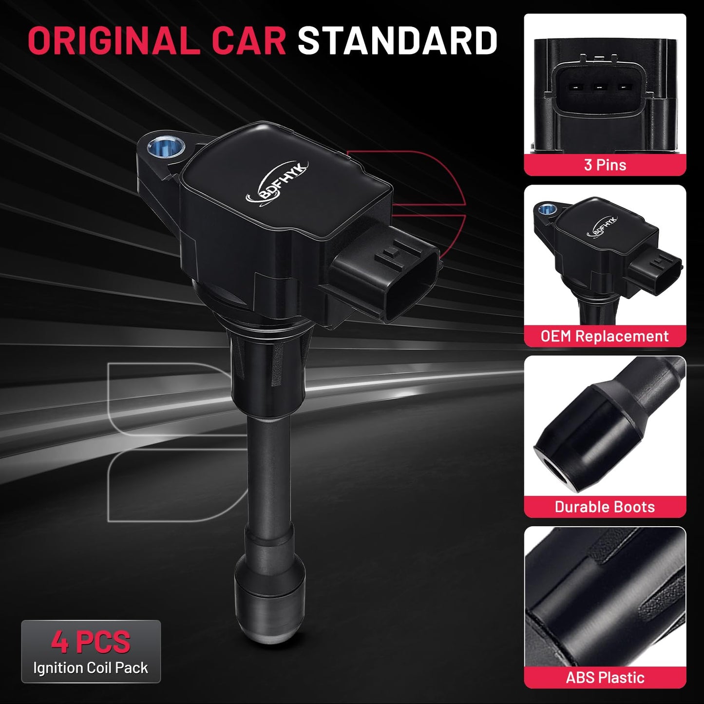 BDFHYK Ignition Coil UF549 Compatible with Nissan Altima 2008 2009 2010 2011 2012 2013 Nissan Rogue 2014 2015 2016 Nissan Frontier Sentra Nissan Versa Tiida 2017 2018 2.5L Nissan Coil Pack Set of 4