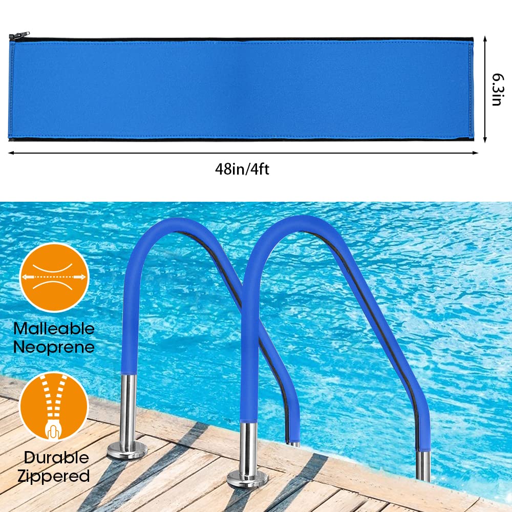 Pool Handrail Cover, 4 Feet Swimming Pool Hand Railing Covers with Zipper Slip Resistant Anti-Scald Safety Rail Grip Handles Sleeve for Swimming Pools Inground Ladder Hand Rail Grips-Blue