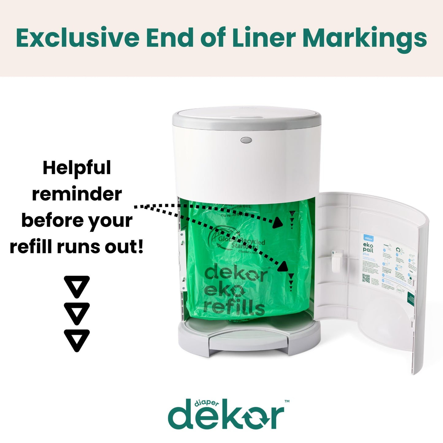 Diaper Dekor PLUS Diaper Pail Refills | 2 Count Unscented | Exclusive End-of-Liner Marking | Thick, Quick & Easy to Replace | Most Economical Refill System | for Original and Eko Style Pails