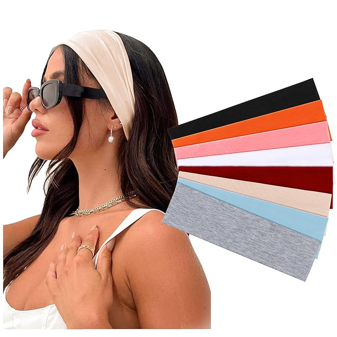 DRESHOW 8 Pack Sports Headbands for Women Non-Slip Stretchy Fashion HairBand Curly Hair Headband Soft Hair Accessories for Daily Wear Workout Yoga Running