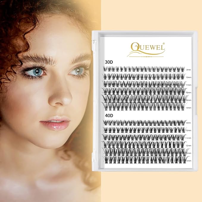 QUEWEL Cluster Lashes 240Pcs Individual Lashes 30D+40D C Curl Mix8-14mm Lash Extensions Clusters Lashes Soft&Natural False Eyelashes Individual DIY Eyelash Extension at Home(30D+40D C MIX8-14)