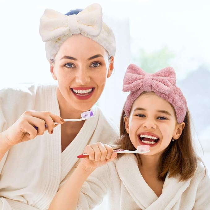 3 Pieces Wash Face Headband Makeup Spa Headband Towel Terry Hair Bands Microfiber Bowtie Shower Facial Adjustable HairBand for Women (Pink, Blue, White)