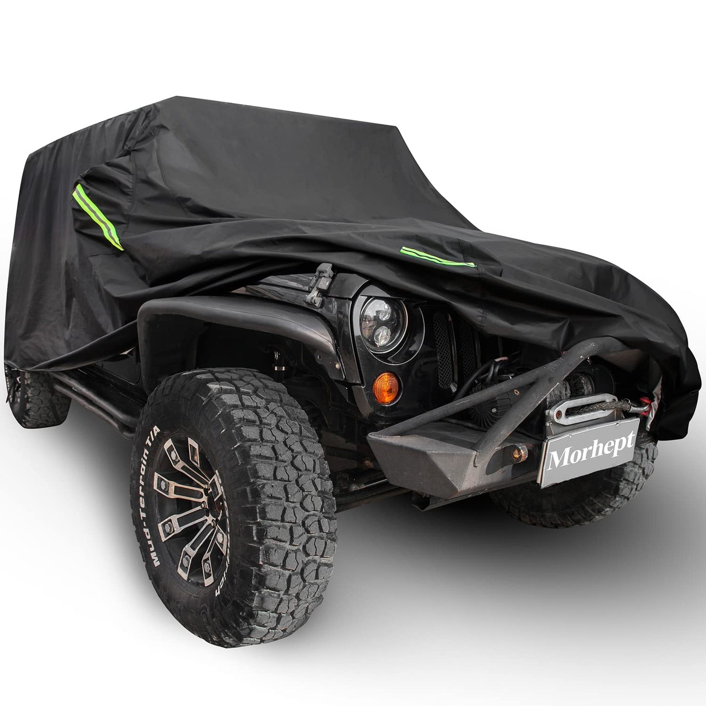 Morhept Waterproof Cover for Jeep Wrangler JK JL CJ YJ TJ 4 Door 1987-2026 Outdoor Sun Rain Wind Snow Protection Dustproof Covers with Driver Door Zipper Black