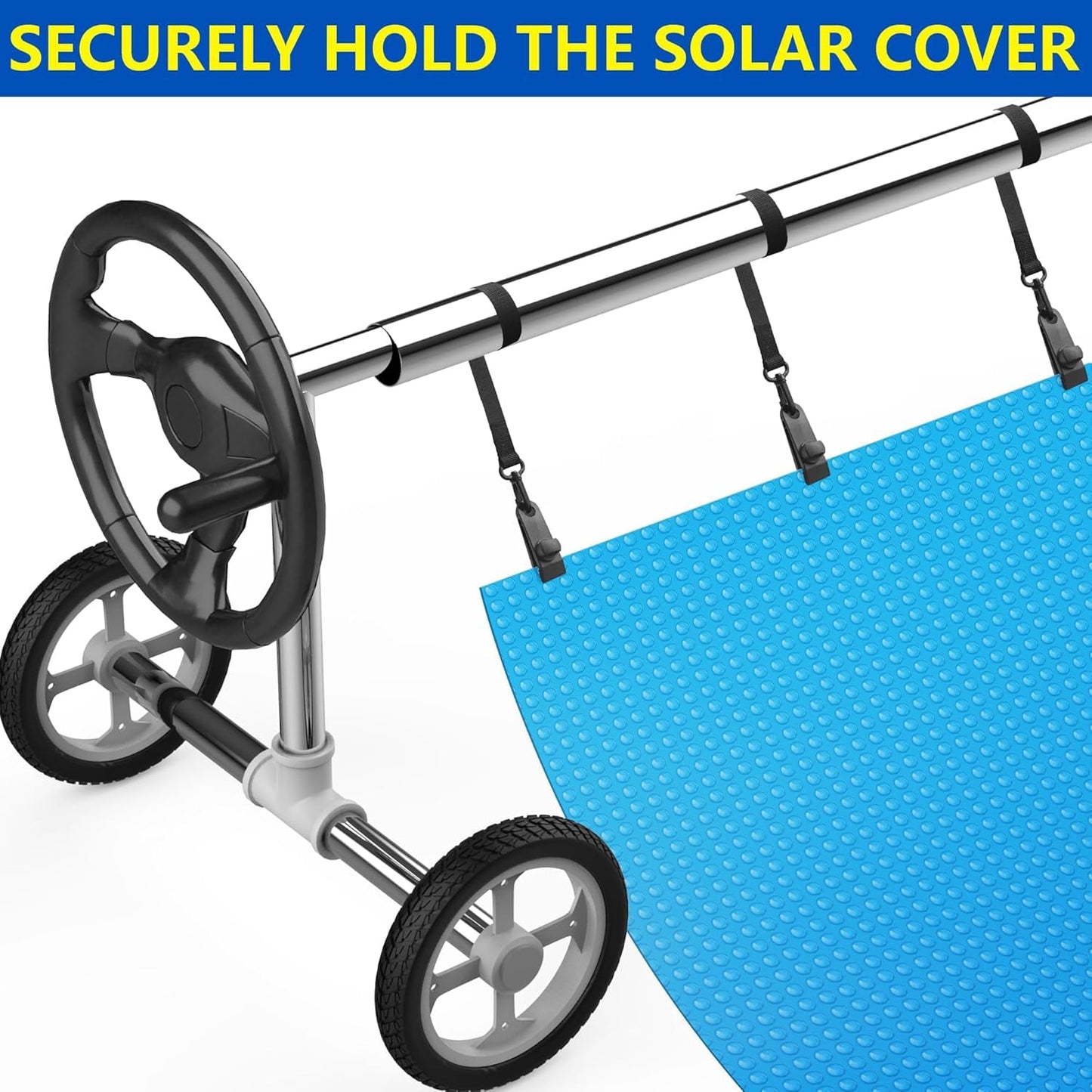 codree 36 Pcs Pool Solar Cover Reel Attachment Kit, Inground Swimming Pool Solar Cover Straps and Clips, Solar Blanket Strap Kit Including 12 Straps with Hooks, 12 Clips and 12 Touch Fastener (Black)