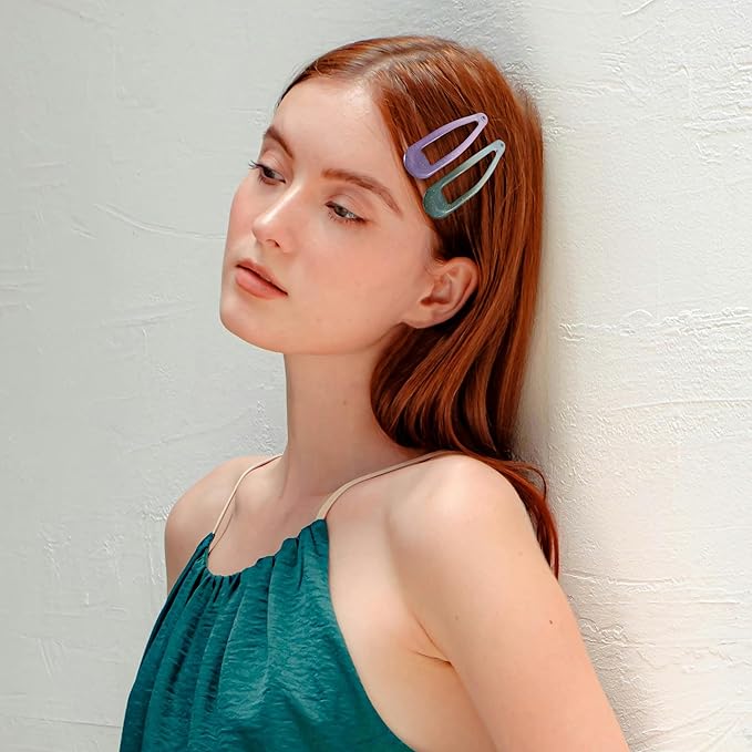 20 PCS Metal Snap Hair Clips Water Drop No Slip Barrettes for Women Bright Small Hair Clips For Thick And Thin Fine Hair,Multicolor,1.97 x 0.5 In.