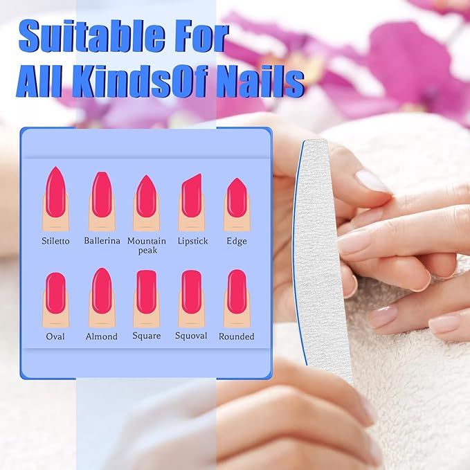 BLESWIN Nail Files 240/240 Grit, 50 Pcs Professional Double Sided Emery Board, Reusable Washable Coarse Tool for Acrylic & Gel Nails, Home Salon Application