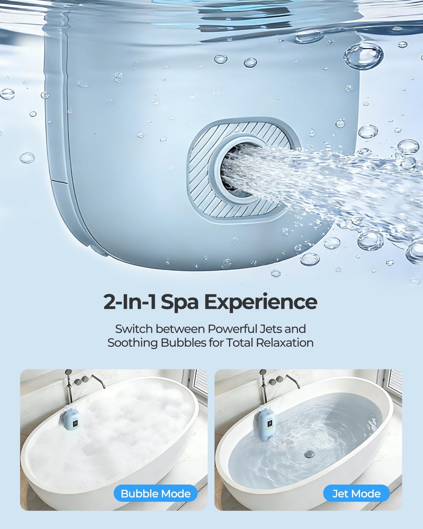 YUERO Bath Jets for Tub, Bath Jet or Bubble Mode, Cordless Waterproof Portable Bathtub Accessories with 3-Level Adjustable Speed, Bathtub Jets Massage for Home Spa, Travel Massage, Relaxing, Soothing