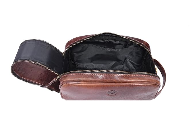 10" Premium Leather Toiletry Travel Pouch With Waterproof Lining | King-Size Handcrafted Vintage Dopp - Kit Gift for Father's Day By Aaron Leather Goods