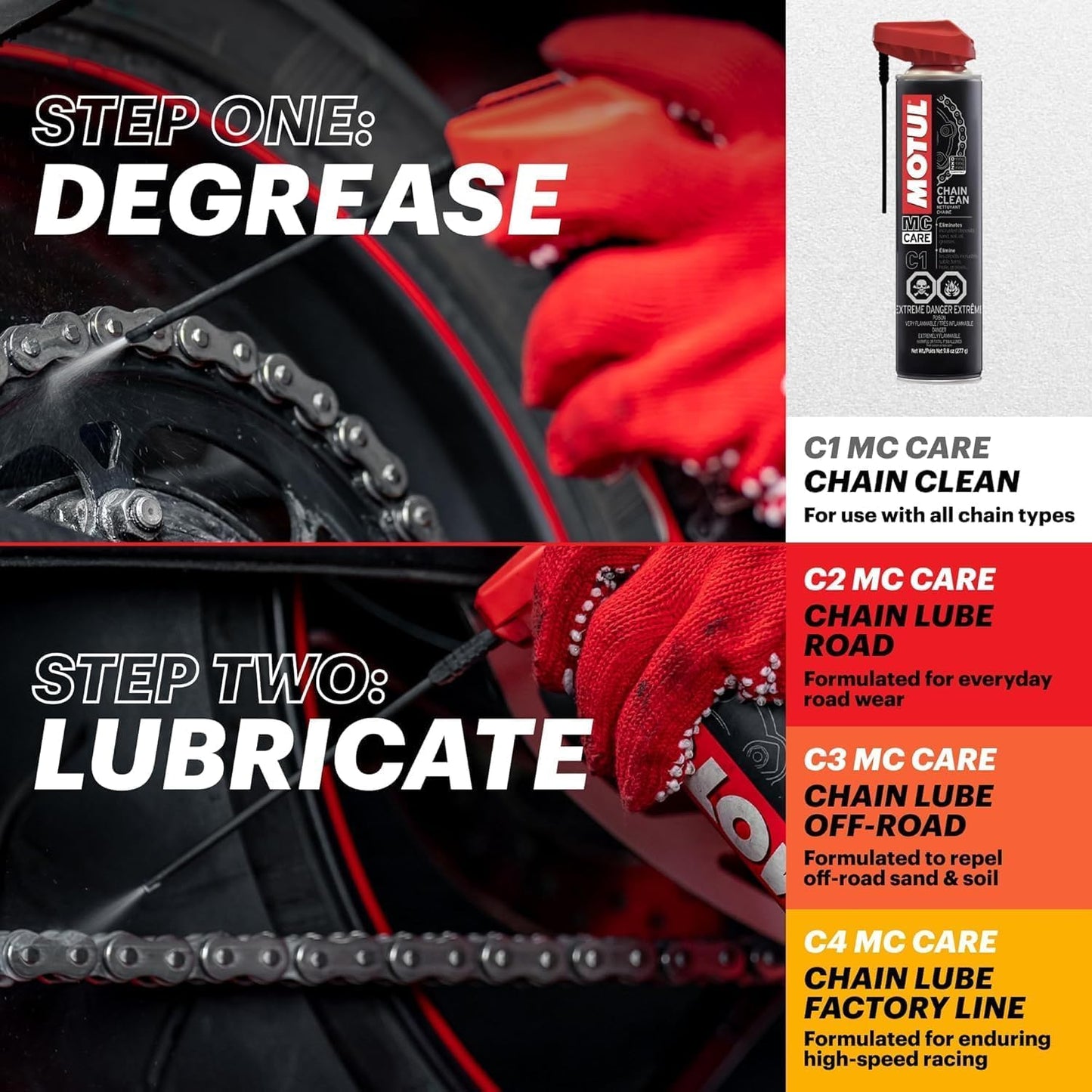 Motul C1 Chain Clean – Motorcycle Chain Cleaner for Dirt Bike, Street Bike, ATV, UTV & O-Ring/X-Ring Chains, Heavy Duty Degreaser Spray, Removes Grease & Grime Fast, 9.8 oz