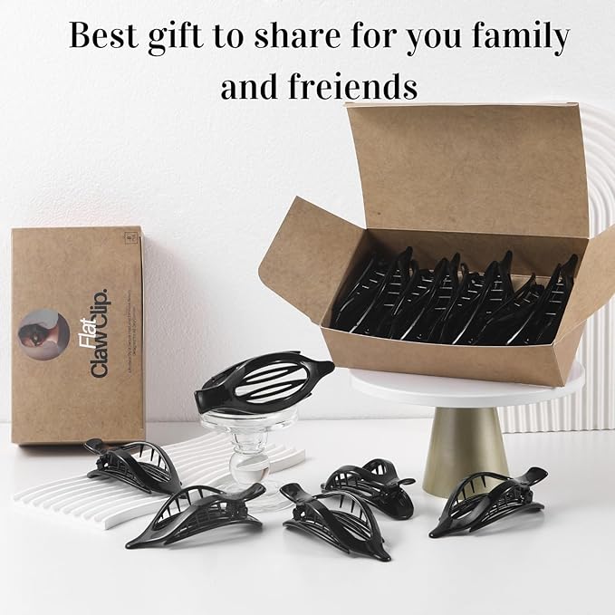 8 Pack Glossy Black Flat Hair Clips for Women – High-Shine Non-Slip Claw Clips, Strong Hold Minimalist Hair Accessories for Work, Travel, or Daily Styling