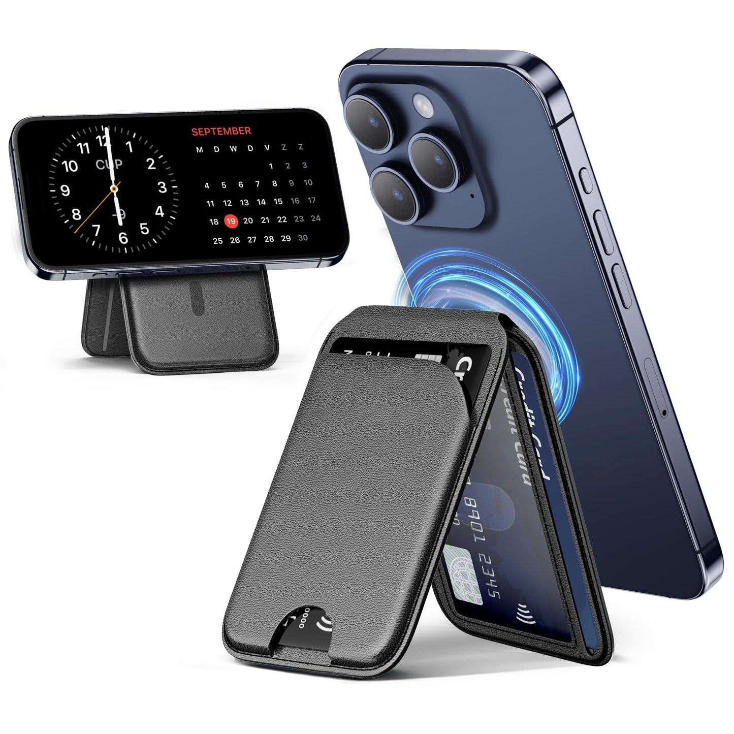 QYQBOON Mag-Safe Wallet Magnetic Wallet for Phone Lightweight Magnetic Phone Pouch Stand Adjustable Leather Mag-Safe Card Holder for iPhone 16/15/14/13/12 Series, Not for iPhone 13/12 Mini (Black)