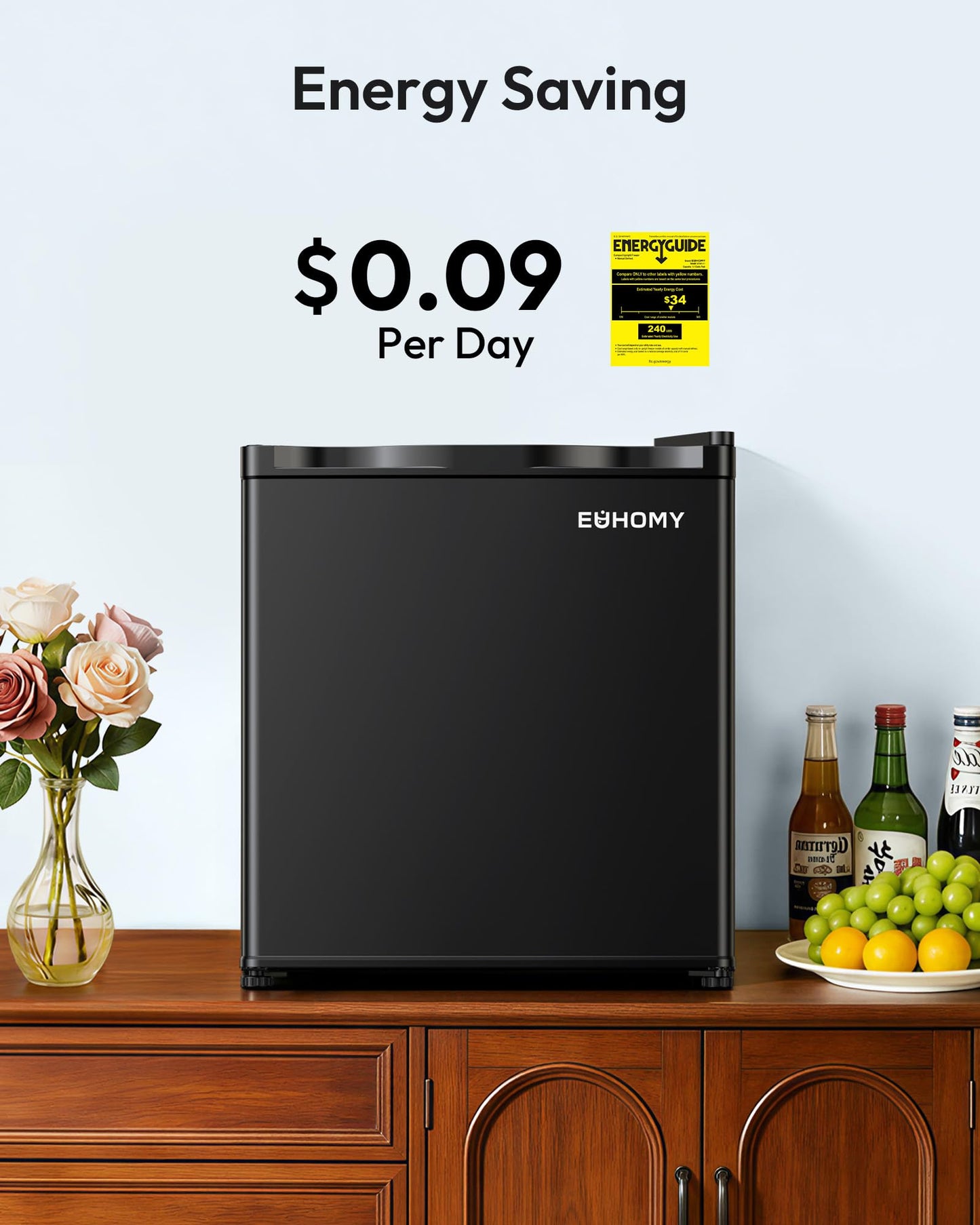 EUHOMY 1.1 Cubic Feet Mini Freezer, Countertop, Single Door Compact Upright Freezer with Reversible Door, Removable Shelves, Small freezer for Home/Dorms/Apartment/Office, New Black