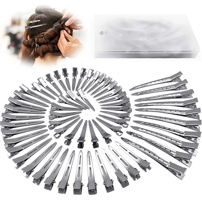 HiJeaton 60Pcs Metal Duck Billed Hair Clips for Women Styling Sectioning, Silver Hair Pins for Long Hair, Alligator Curl Loc Clips for Thick Hair Roller, Salon, Bows DIY
