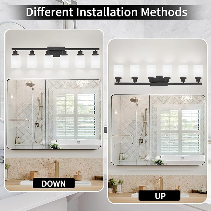 DIKAIDA 6-Light Black Vanity Lights, 38'' Modern Bathroom Vanity Lighting Fixtures for Mirror, Matte Bathroom Lighting Fixtures, Black Wall Sconces for Bedroom Living Room