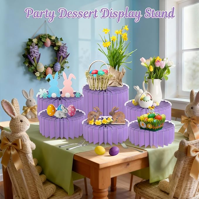 6Pcs Buffet Risers, Food Risers for Table, Foldable Cake Display Stands, Tall Cardboard Cupcakes Stand for Show Catering Desserts Jewelry Wedding Birthday Party Decoration (Purple)