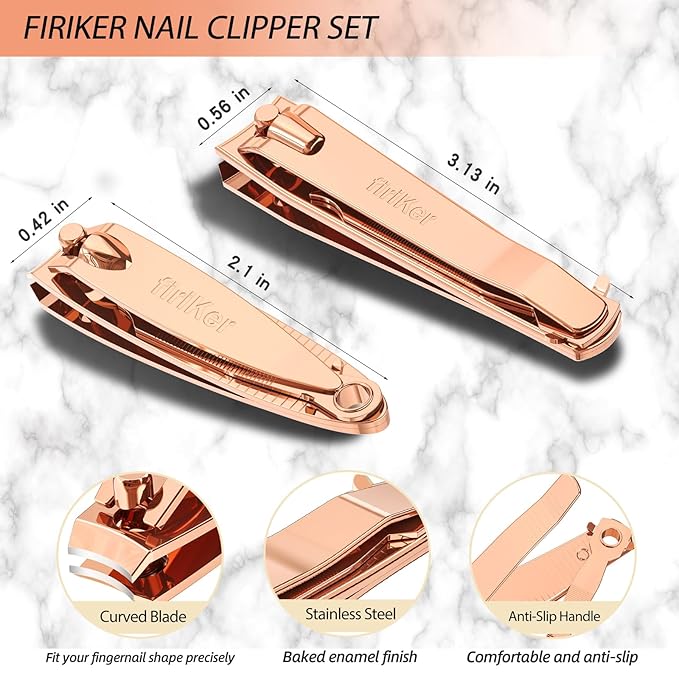 Nail Clipper Set, Sturdy Stainless Steel Fingernails & Toenails Clippers & Nail File, Sharp Effortless Fingernail Toenail Trimmer, Portable Nail Cutter for Women Men（Rose Gold）