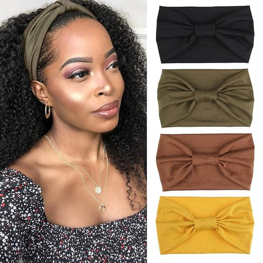Kachanaa 4 Pack Wide Headbands for Women - Non-Slip Soft Elastic Wide Headbands Ideal for Yoga, Workouts, and Hair Accessories