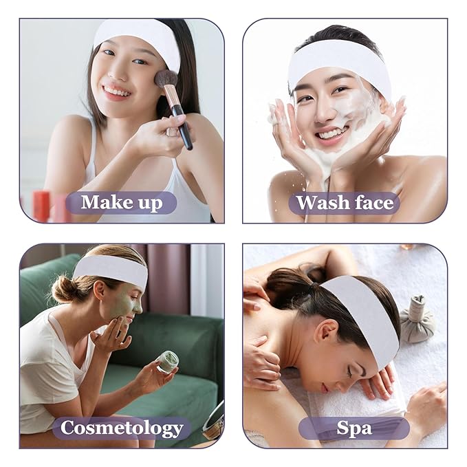 300 Count Disposable Spa Facial Headbands with Convenient Closure,White Stretch Facial Headwraps Soft for Facials Skincare Spa