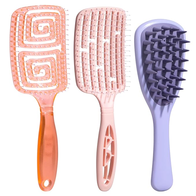 NVTED 3 PCS Hair Comb Set Beauty Hairbrush Wet and Dry, Silicone Scalp Scrubber Wet Hair Brush Shower Detangler For Women, Men