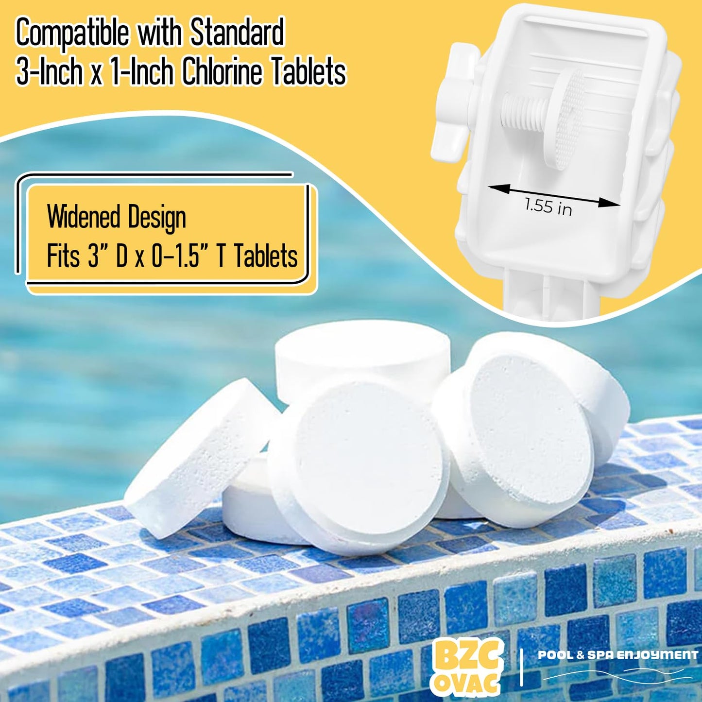 Swimming Pool Chlorination Tablet Holder & Scrubber for Pool Pole - Dirt Cleaning & Stain Removal Tool for Pool Maintenance - Fits 3-Inch Tablets