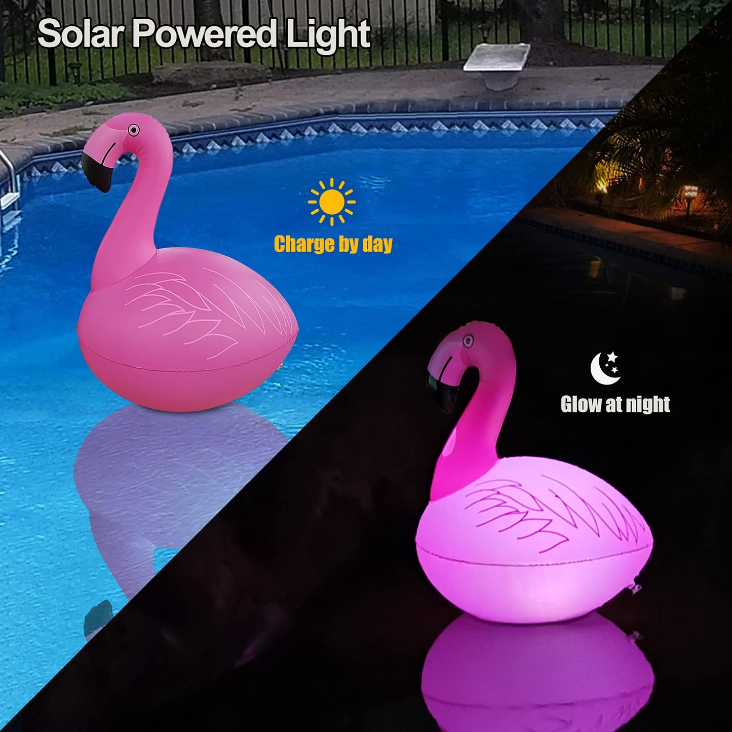 Cootway Floating Pool Lights Pack of 2, Solar Flamingo Pool Lights Waterproof, Glow in The Dark Solar Floating Pool Lights, Inflatable Floating Lights for Pool Wedding Party Decorations