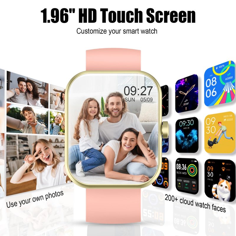 Smart Watch for Men Women, 2026 Release (Answer/Make Call) 1.96" HD Fitness Tracker Running Watch,IP68 Waterproof, Pedometer,Step/Sleep/Heart Rate Monitor,110+ Sport Mode Smartwatch for Android,Pink