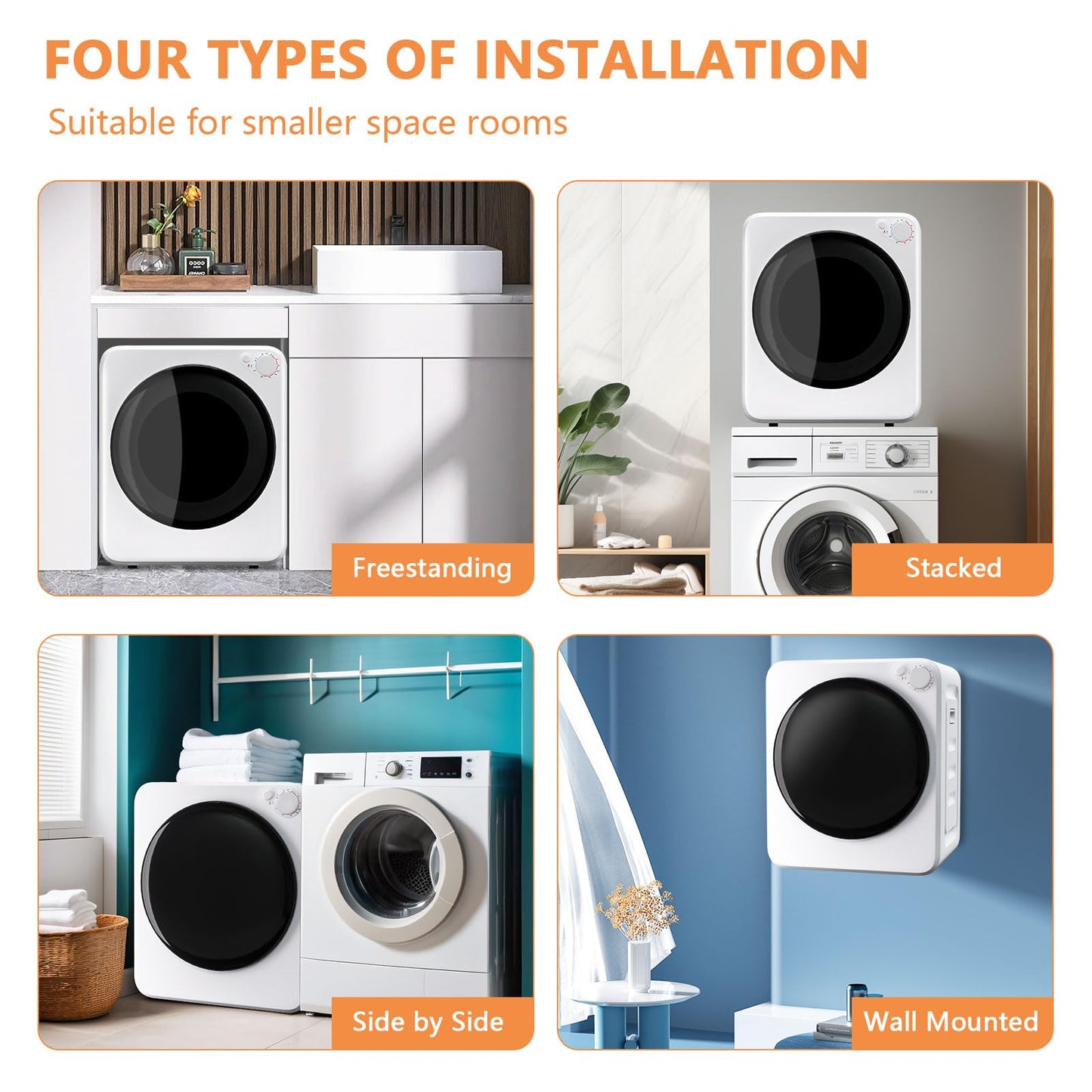 DOGHLY 120V Portable Electric Clothes Dryer, 800W Compact Laundry Dryer, Easy Control, 1.8 Cu.Ft Front Load Stainless Steel Electric Dryers Machine with Simple Control Knob for Apartment, RV, Dorm