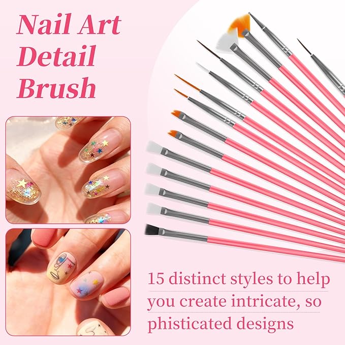vivinin 25PCS Nail Art Tools Set, Includes Nail Art Brushes, Nail Stand, Dotting Tools, Striping Liner Fingernail Drawing Pens, Jelly Glue, tweezers, Sequins, Professional Nail Art Supplies Kit