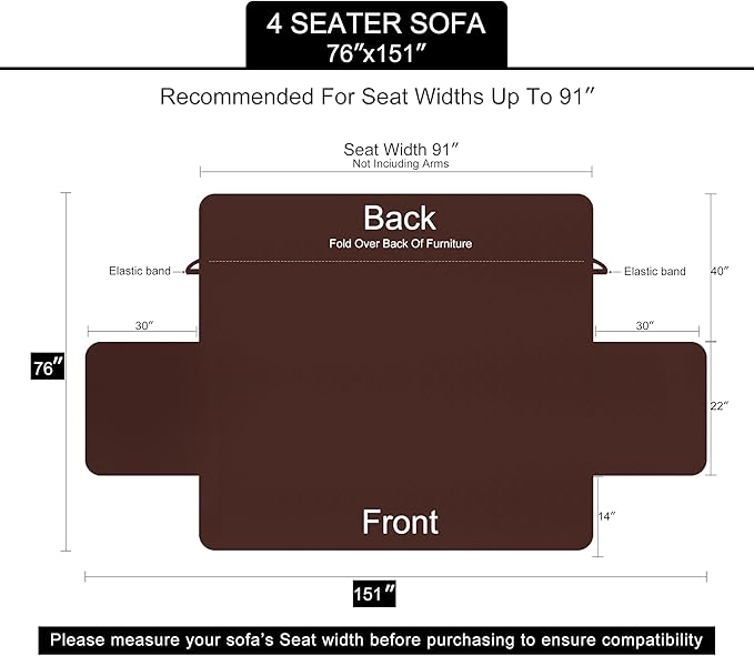 U-NICE HOME 4 Seater Sofa Cover 91 Inch Large Couch Covers for 4 Cushion Couch with Elastic Straps Water Resistant Furniture Protector Cover for Pets Cat (Sofa XX-Large, Greyish Green/Taupe)