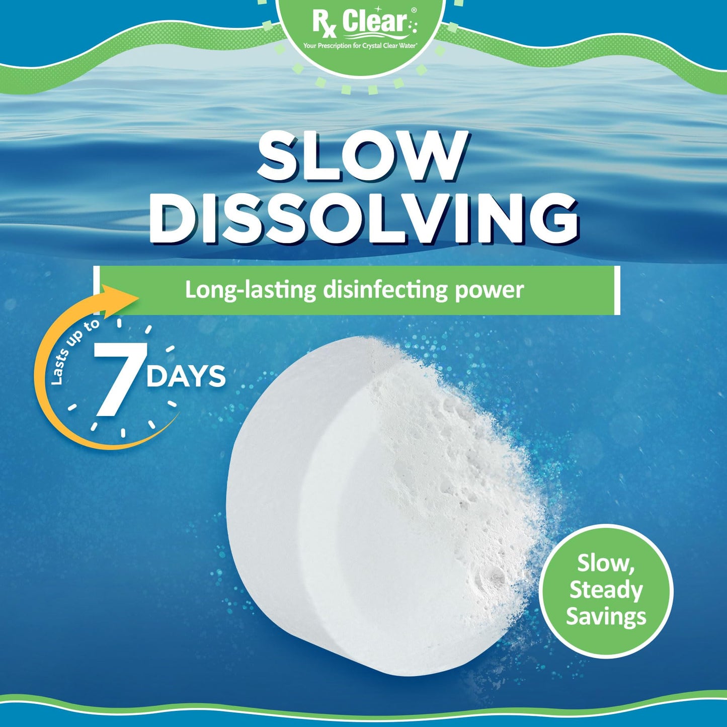 Rx Clear 1" Inch Chlorine Tabs | 10 Pounds | Use Tablets as Bactericide, Algaecide, & Disinfectant in Swimming Pools | Stabilized, Long Lasting, Slow Dissolving, & UV Protected
