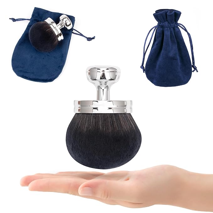 Blend & Blur Extra Large Body Makeup Brush for Self Tanner,Leg Makeup & Bronzer Self Tan Applicator, 3.2inch Wide Round Head Kabuki Brush For Application with Drawstring Bag (Silver - Black)