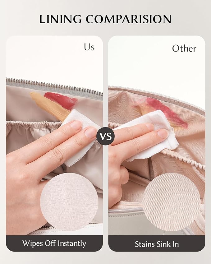 EACHY Travel Makeup Bag, Large Capacity Cosmetic Bag for Women, Waterproof PU Leather, Flat Open Portable Toiletry Bag for Skincare, Brushes & Travel Essentials
