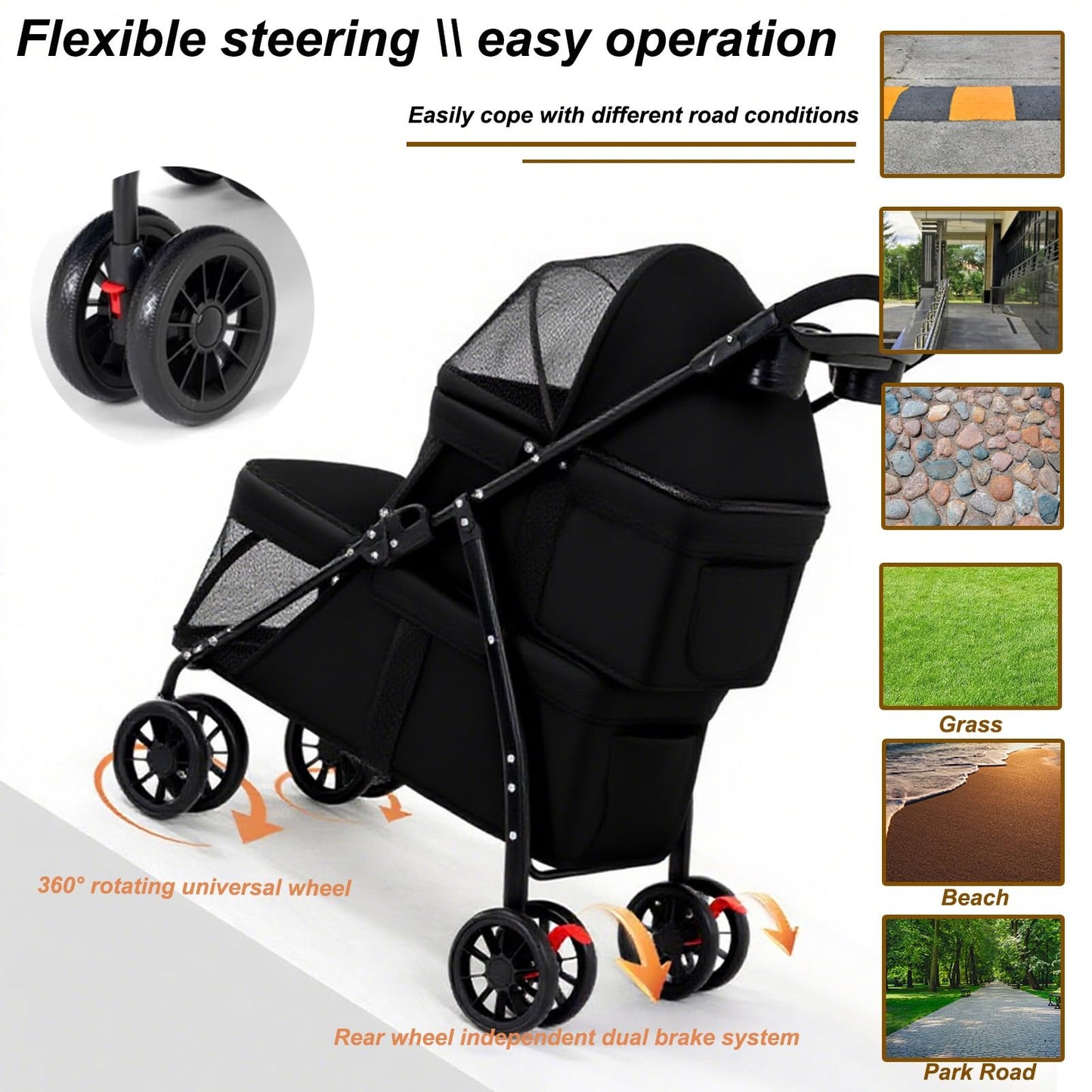 Double Dog Stroller for Medium Small Dogs and Cats Load-Bearing Up to 50lbs, Durable 360° Universal Wheels Lightweight One Hand Foldale Kittens Puppies Travel Stroller Cart(Double)