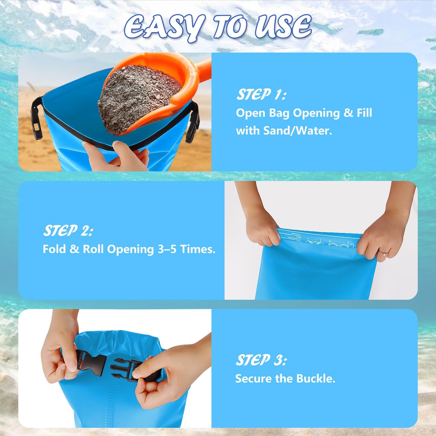 2 Pack 10L/25lb Universal Pool Step Weights 250D PVC Waterproof Swimming Pool Ladder Weights No Breaken Above Ground Pool Ladder Sand Bags, Foldable Pool Stair Weights for Pool Steps (Sky Blue)