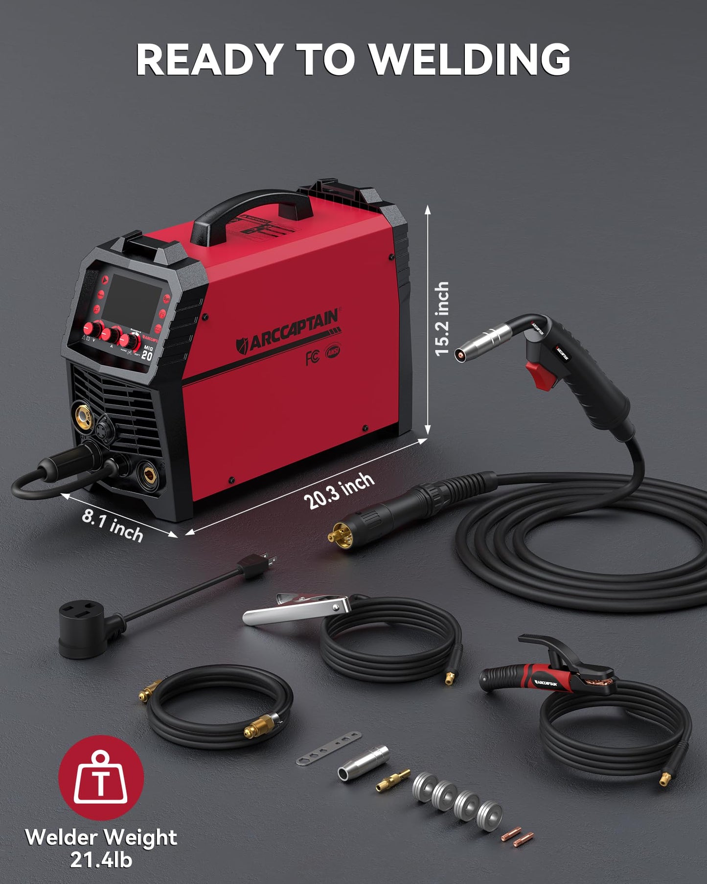 ARCCAPTAIN MIG Welder, 200Amp 6 in 1 Gas MIG/Gasless Flux Core MIG/Stick/Lift TIG/Spot welding/Spool Gun 110V/220V Aluminum Multi Process Welding Machine with LED Digital Display, Burn Back Adjustment