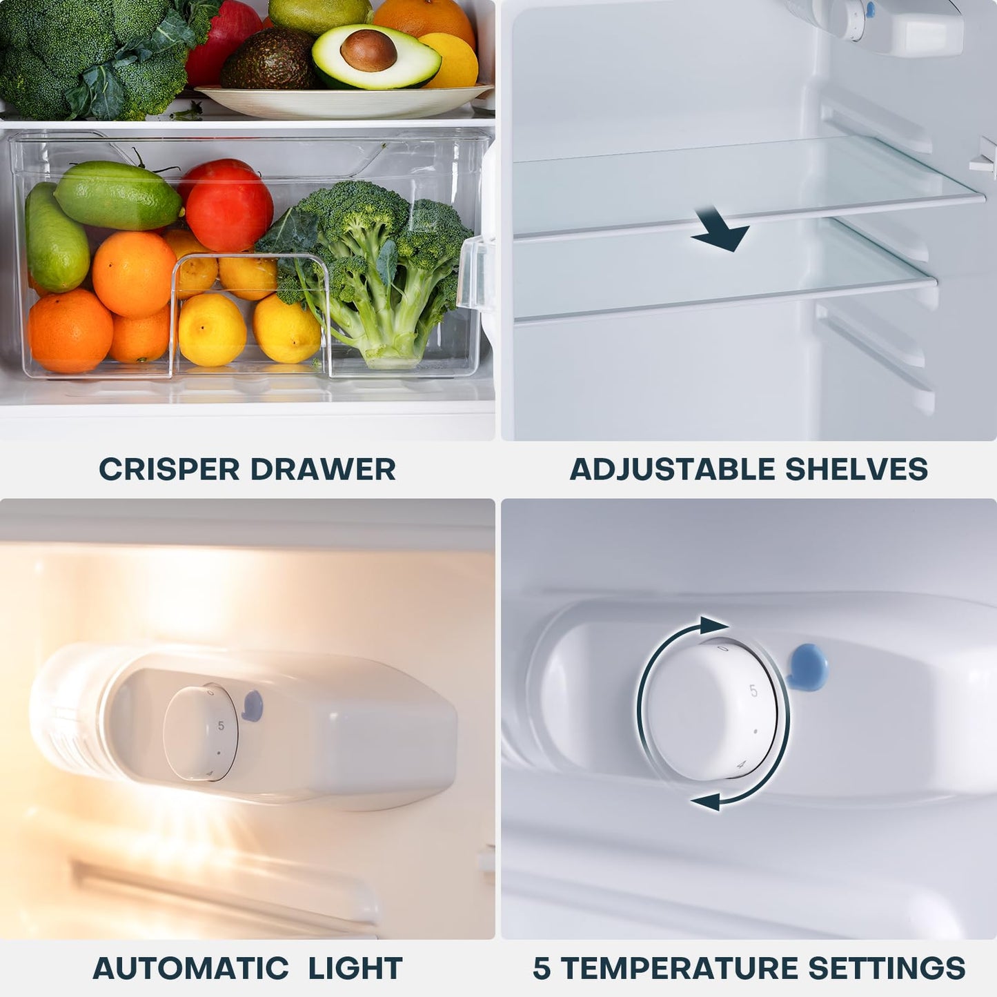 Upstreman 4.0 Cu.Ft. Mini Fridge with Freezer, Dorm Essentials, Double Door, Small Refrigerator for Office, Dorm, Bedroom, Adjustable Thermostat, Large Capacity, Stainless-SR401