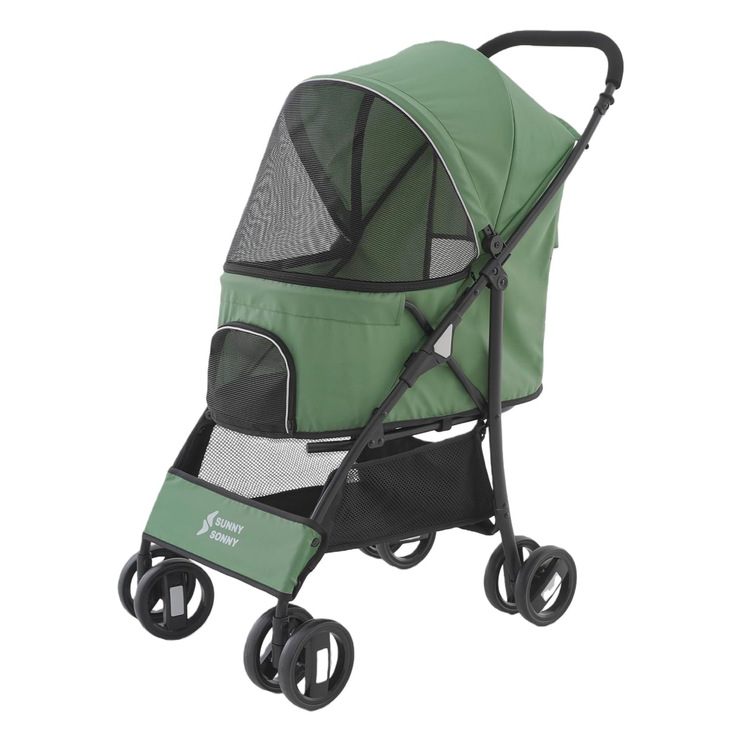 Sunny Sonny Foldable Jogger Pet Stroller with Weather Cover Storage Basket Pet Travel Carrier for S/M Dogs Cats up to 33lbs (Green)