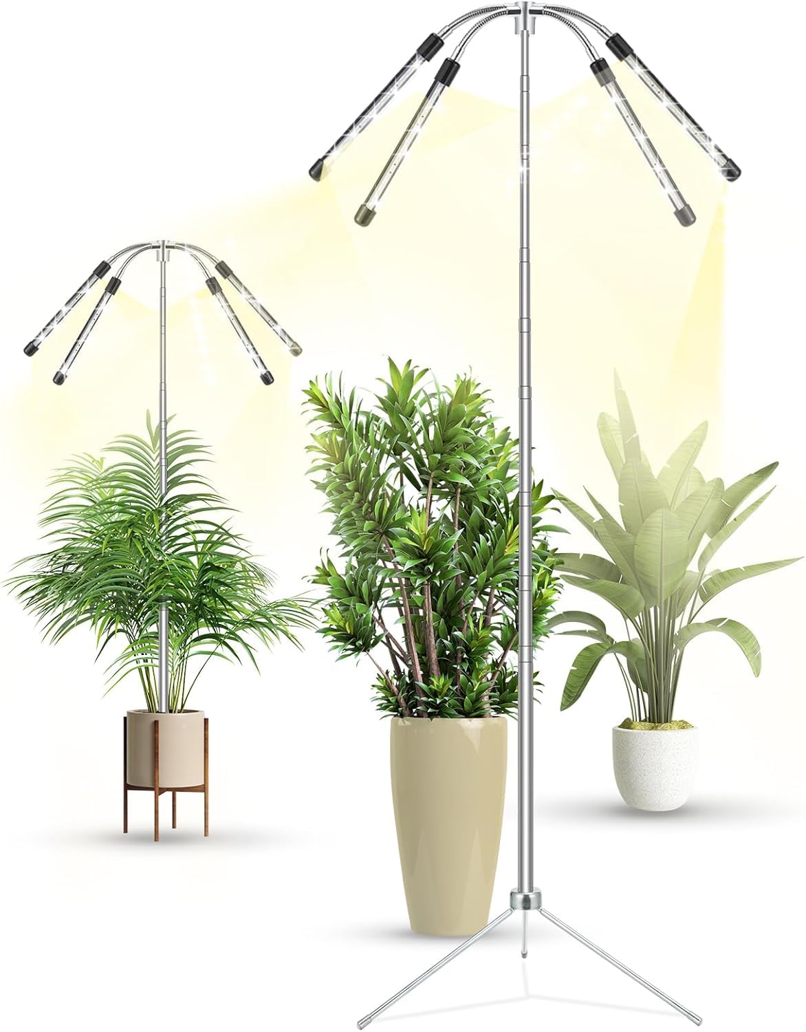 Grow Lights for Indoor Plants Full Spectrum,15-62 Inches Height Adjustable Dsektop and Standing Plant Growing Lights with Detachable Tripod Stand for Large and Small Plants, Auto On/Off Timer